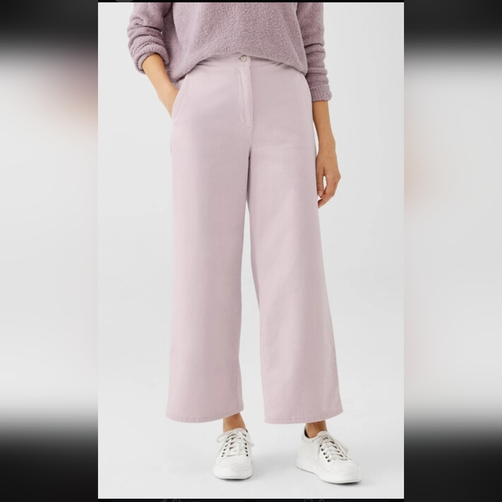 Eileen Fisher Organic Cotton Stretch Corduroy Wide-Leg Pant Easy Fit Ankle  NWOT